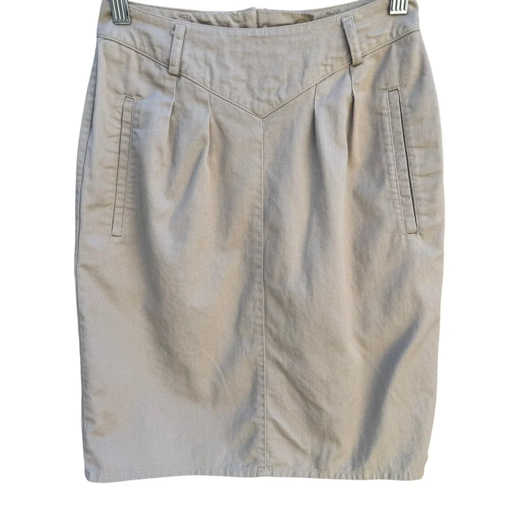 Liz‎ Claiborne Vintage 80s Twee Khaki Preppy V-Yoke Pencil Mini Skirt 2 Cottage